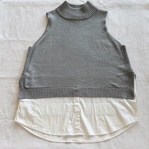 Sleeveless  Mock Neck Knit Vest with Shirttail Hem - Gray